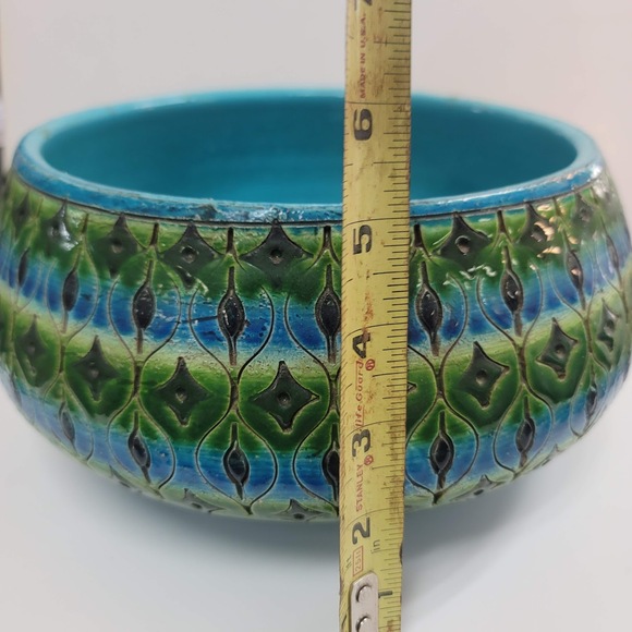 Bitossi Italy Console Bowl w/ Matching Candlestick Art Pottery Rimini blue Green - Picture 4 of 13